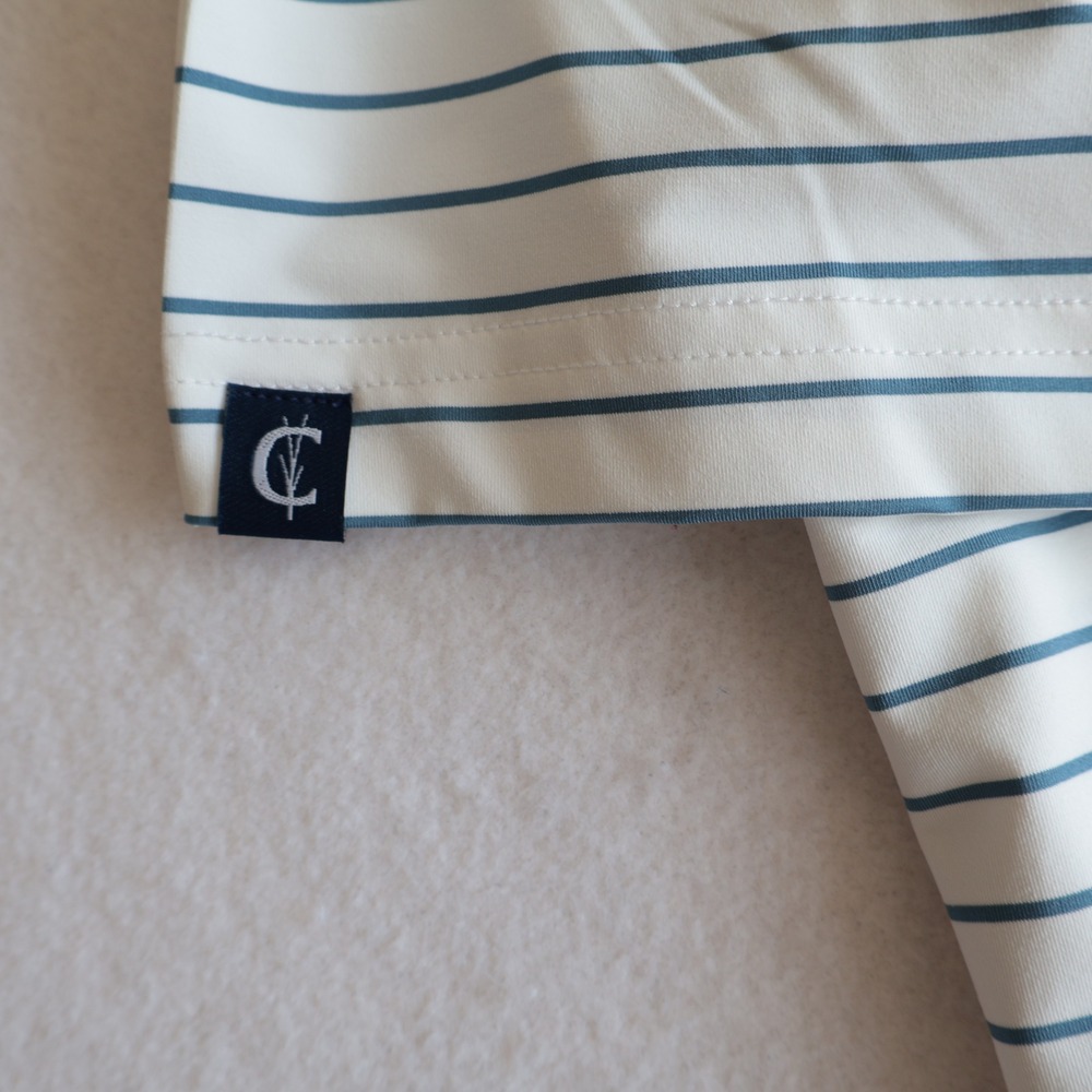 Criquet Mens Performance Golf Polo Shirt Large White Blue Striped Short Sleeve - Picture 5 of 8